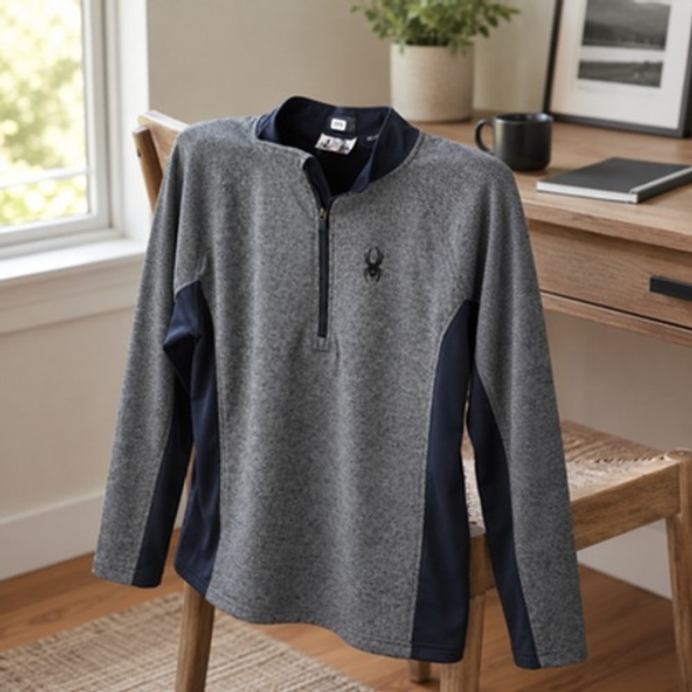 Spyder 1/4 Zip Pullover Mens Medium Gray Fleece Thermal Ski Top - Picture 5 of 15